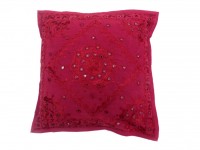 Jaipuri Embroidery Work Design Cotton Cushion Covers in Red Color Size 17x17 Inch
